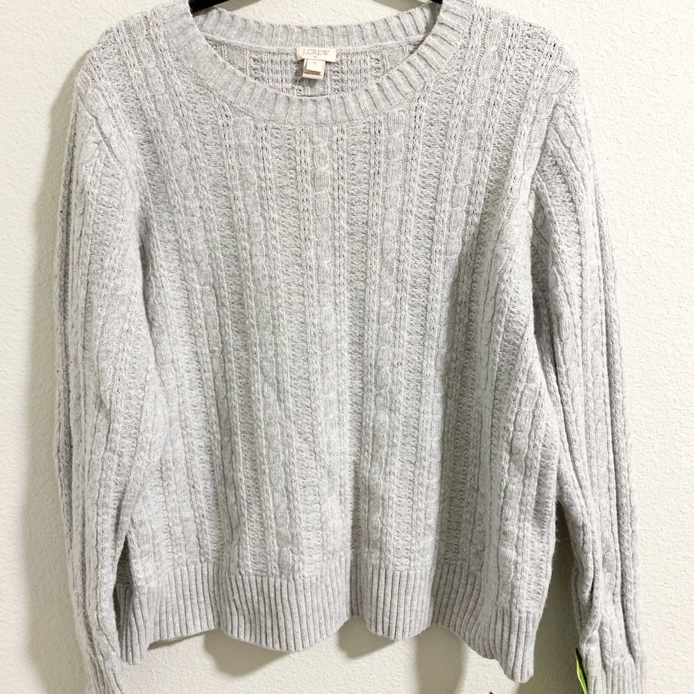 J. Crew Gray Cotton/Wool Cable Knit Sweater